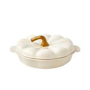Pioneer Woman 10-Inch Ceramic Pumpkin Pie Plate with Lid Linen